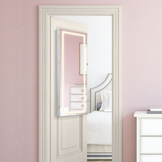 42.5 Inches Lockable Jewelry Mirror Wall Cabinet with 3-Color LED Lights, White - Gallery Canada