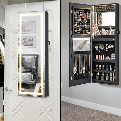 42.5 Inches Lockable Jewelry Mirror Wall Cabinet with 3-Color LED Lights, Black Jewelry Armoires at Gallery Canada