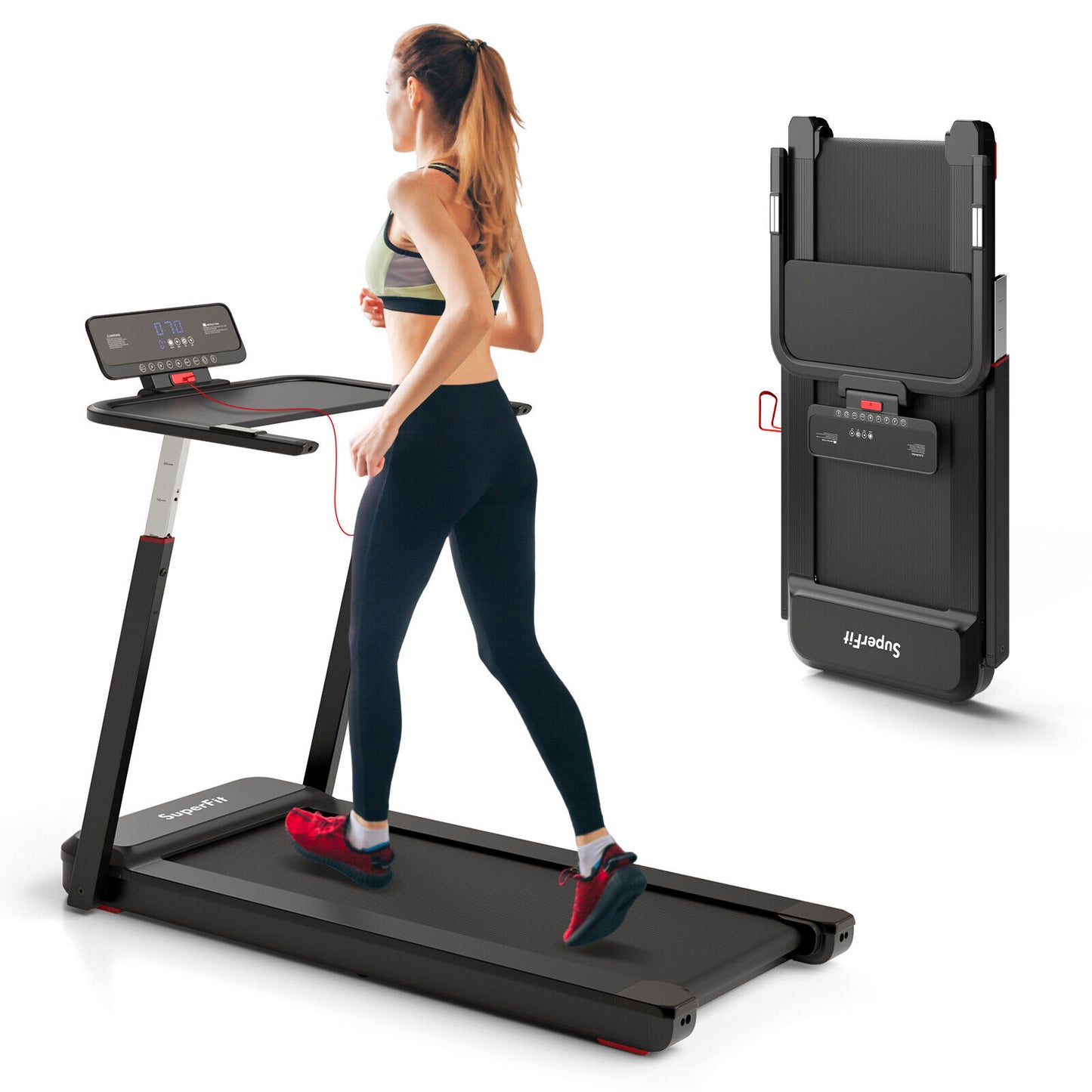 3HP Folding Treadmill with Adjustable Height and APP Control, Black Treadmills at Gallery Canada