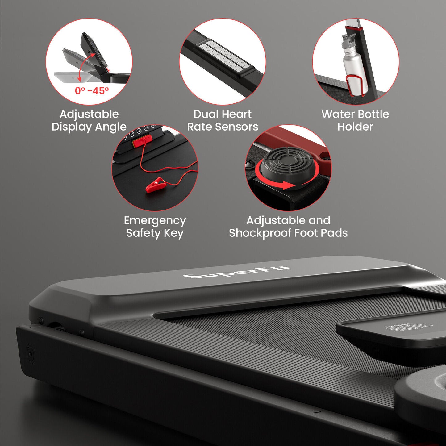 3HP Folding Treadmill with Adjustable Height and APP Control, Black Treadmills at Gallery Canada