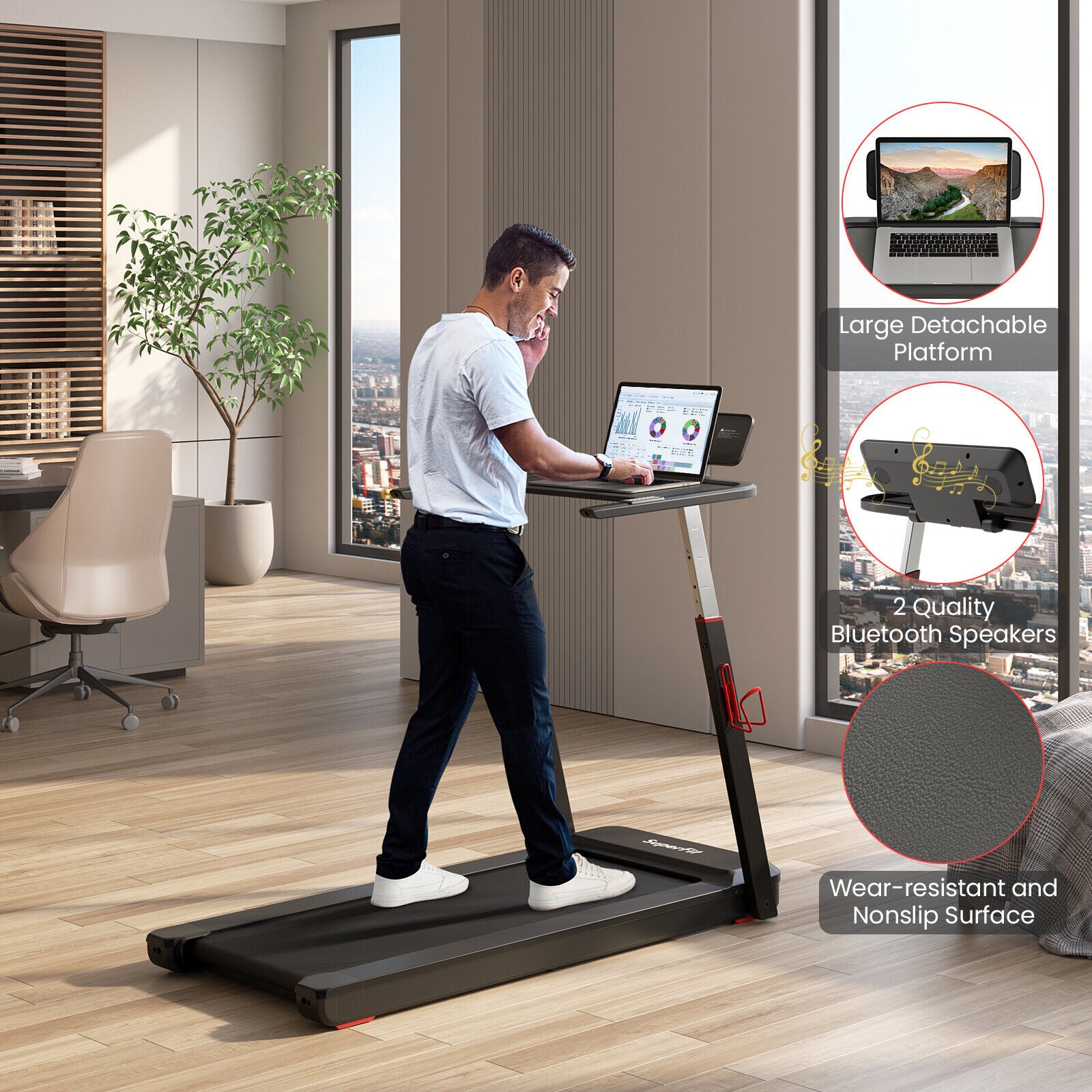 3HP Folding Treadmill with Adjustable Height and APP Control, Black Treadmills at Gallery Canada