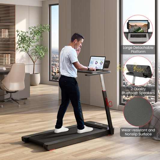 3HP Folding Treadmill with Adjustable Height and APP Control, Black Treadmills Black at Gallery Canada
