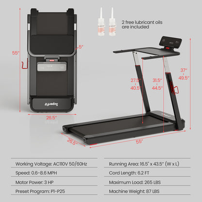 3HP Folding Treadmill with Adjustable Height and APP Control, Black Treadmills at Gallery Canada