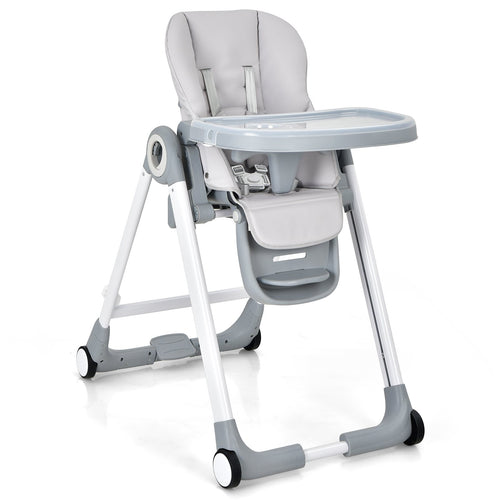 Baby Folding Convertible High Chair with Wheels and Adjustable Height, Gray