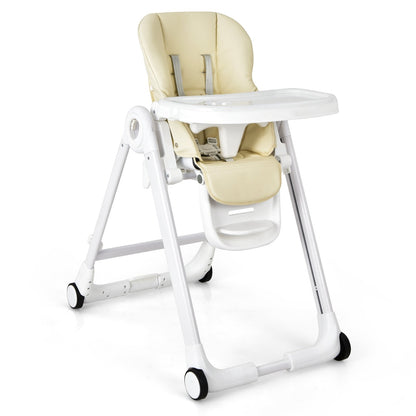 Baby Folding Convertible High Chair with Wheels and Adjustable Height, Beige at Gallery Canada