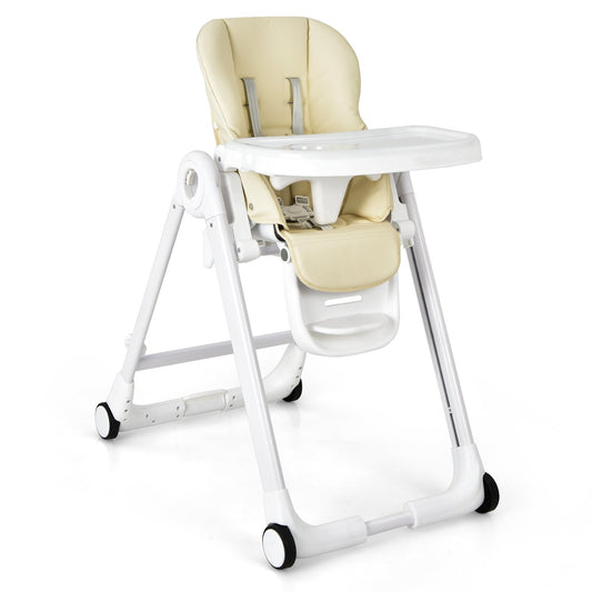 Baby Folding Convertible High Chair with Wheels and Adjustable Height, Beige - Gallery Canada