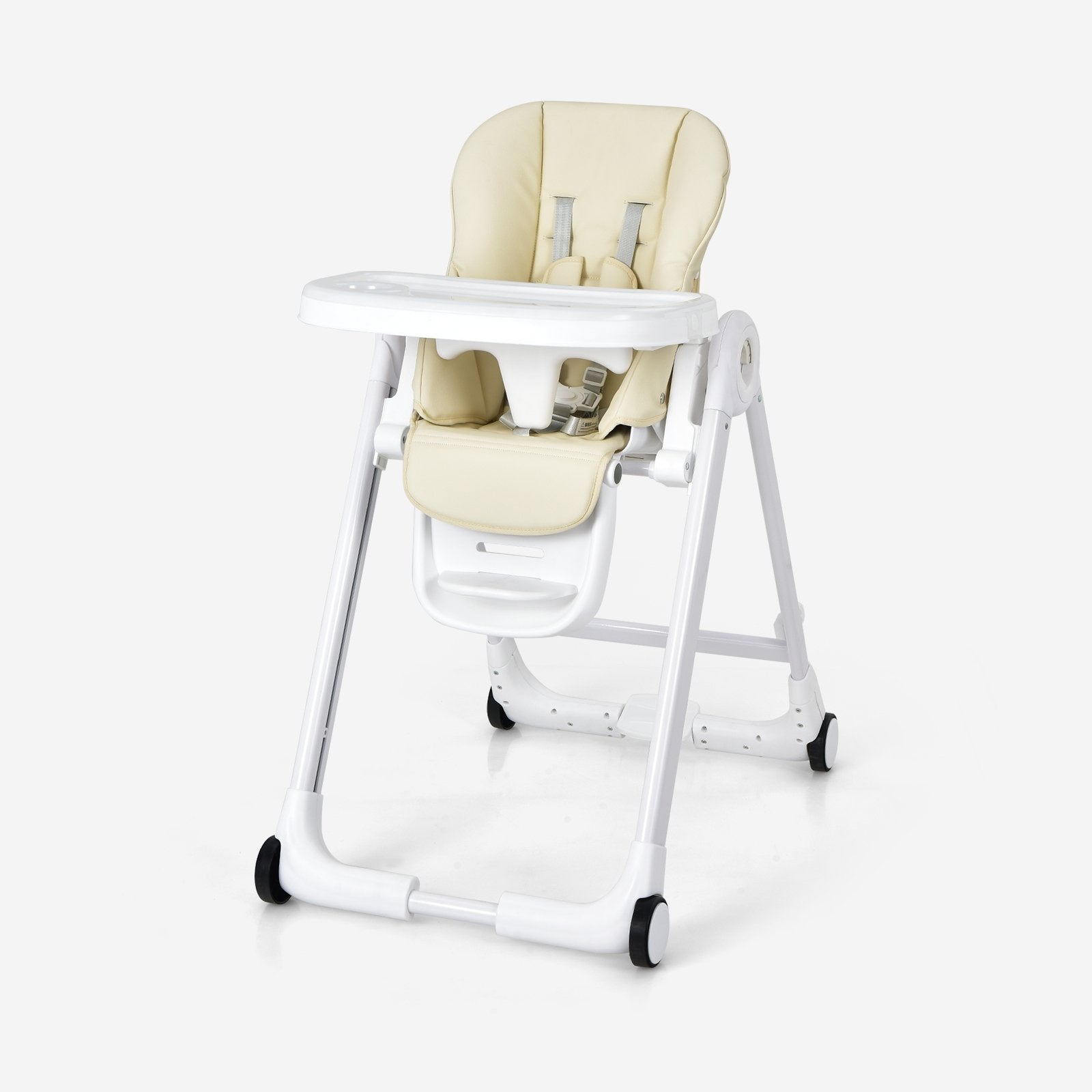 Baby Folding Convertible High Chair with Wheels and Adjustable Height, Beige at Gallery Canada