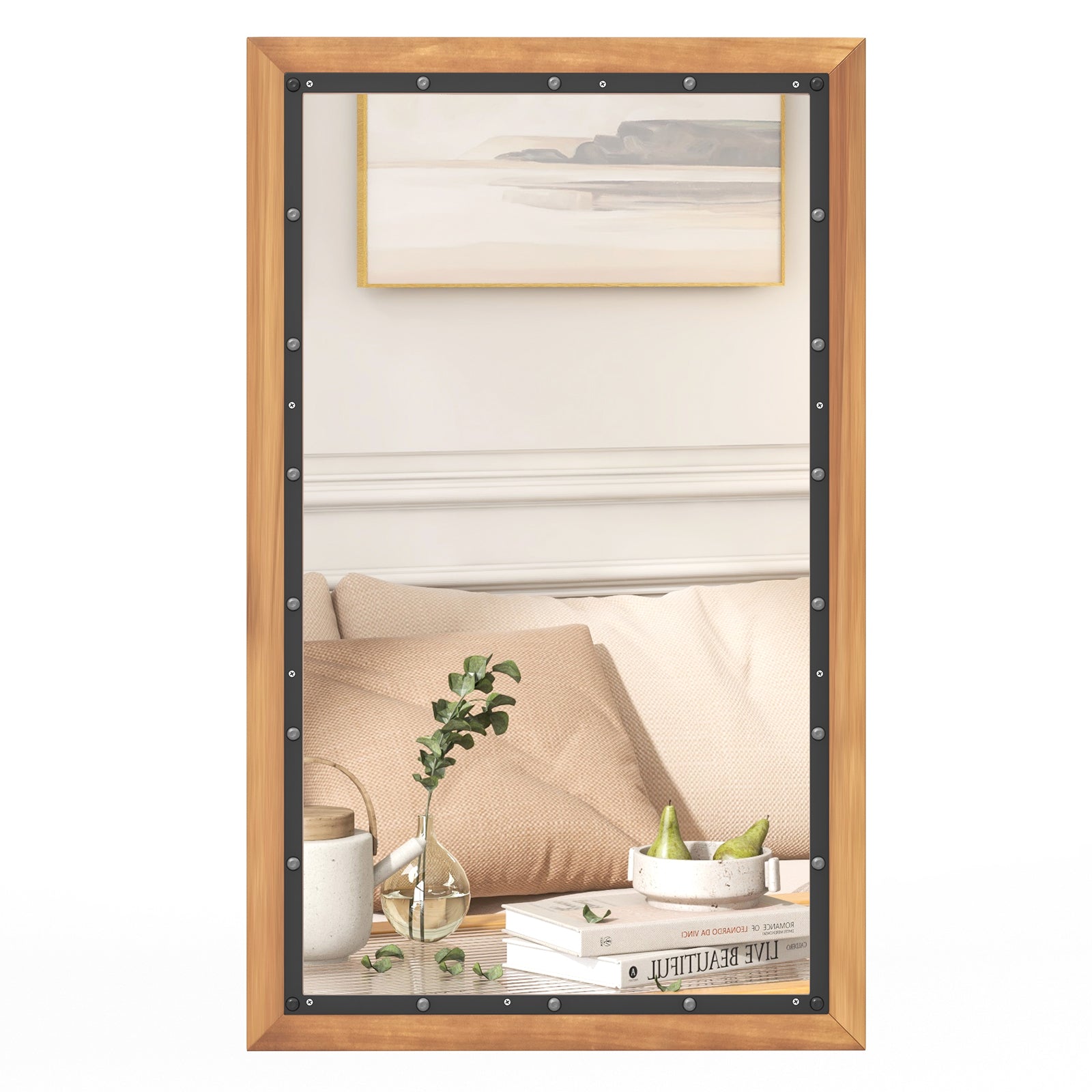 22 x 36 Inch Rectangular Frame Decor Wall Mounted Mirror with Back Board, Natural Wall Mirrors at Gallery Canada