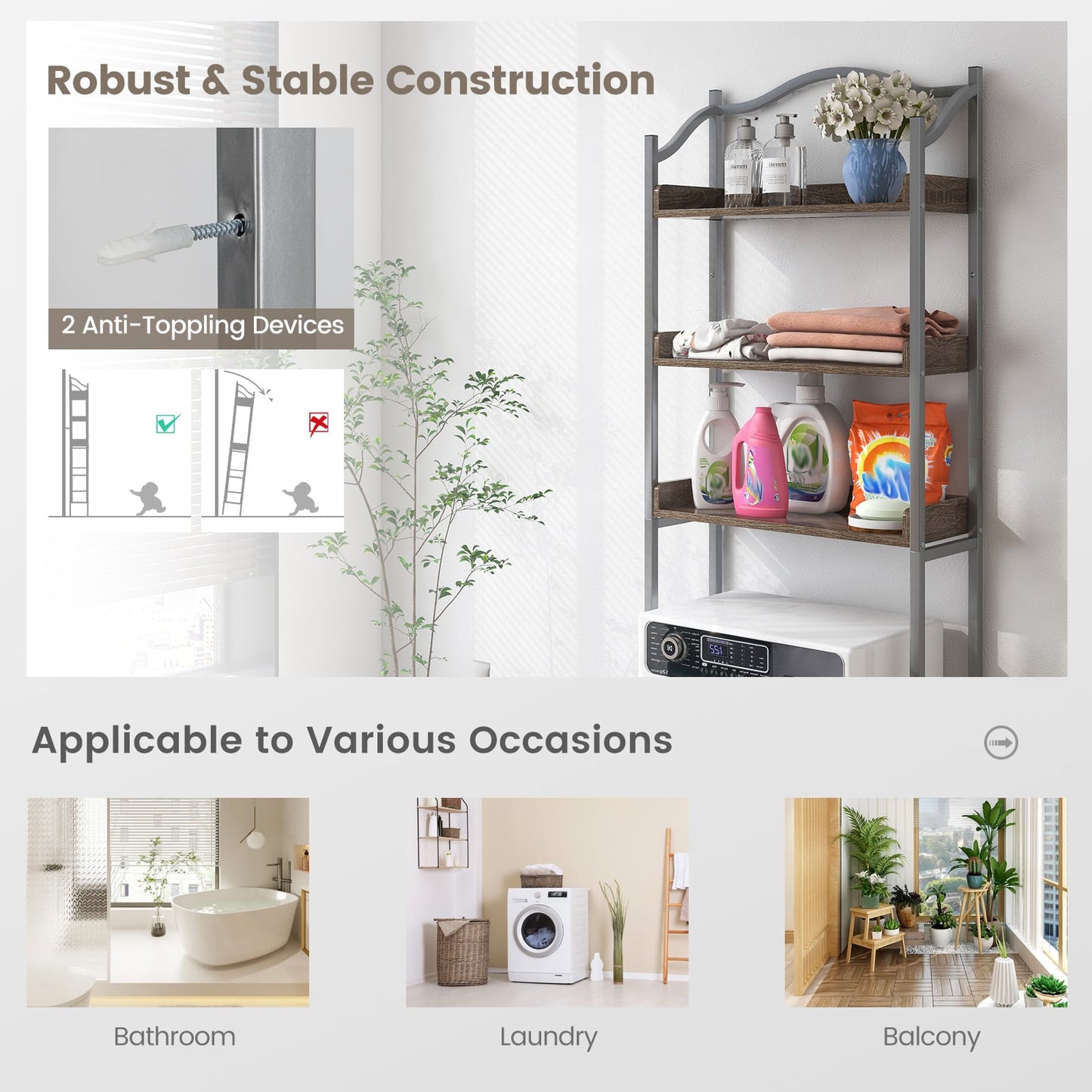 3-Tier Over-The-Toilet Bathroom Storage Rack, Silver Bathroom Etagere at Gallery Canada