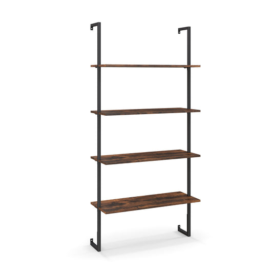 4-Tier Industrial Ladder Bookshelf with Metal Frame, Brown Bookcases Brown at Gallery Canada