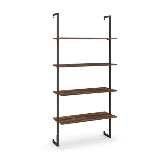 4-Tier Industrial Ladder Bookshelf with Metal Frame, Brown
