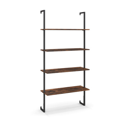4-Tier Industrial Ladder Bookshelf with Metal Frame, Brown Bookcases at Gallery Canada