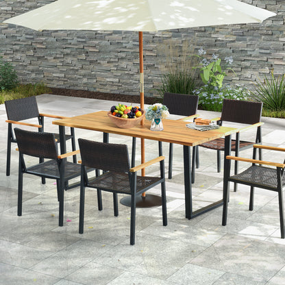 6-Person Acacia Wood Outdoor Dining Table with 2 Inch Umbrella Hole, Natural Patio Dining Tables at Gallery Canada