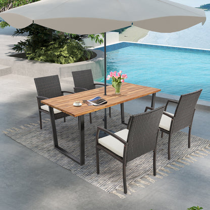 6-Person Acacia Wood Outdoor Dining Table with 2 Inch Umbrella Hole, Natural Patio Dining Tables at Gallery Canada