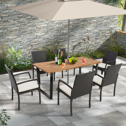 6-Person Acacia Wood Outdoor Dining Table with 2 Inch Umbrella Hole, Natural Patio Dining Tables at Gallery Canada