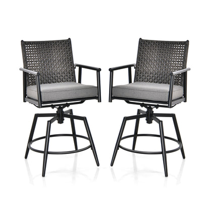 360 Degree Swivel Bar Stool Set of 2 with Metal Frame and PE Rattan Backrest, Black Patio Bar Furniture Black at Gallery Canada