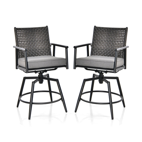 360 Degree Swivel Bar Stool Set of 2 with Metal Frame and PE Rattan Backrest, Black