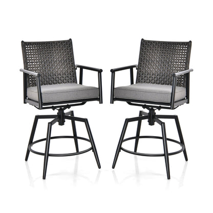 360 Degree Swivel Bar Stool Set of 2 with Metal Frame and PE Rattan Backrest, Black - Gallery Canada