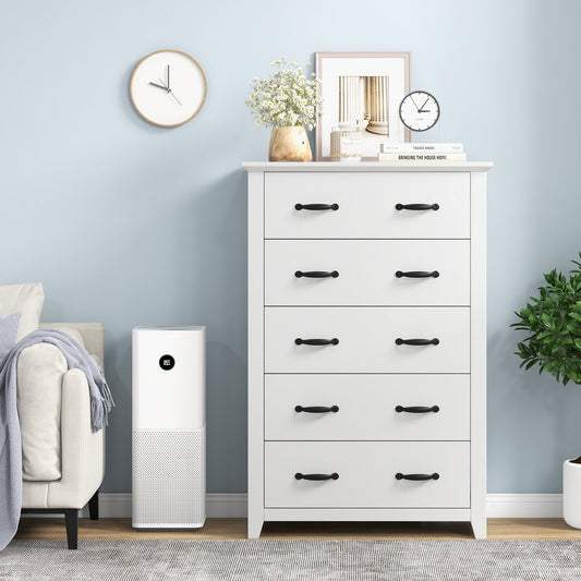 Tall Storage Dresser with 5 Pull-out Drawers for Bedroom Living Room, White - Gallery Canada