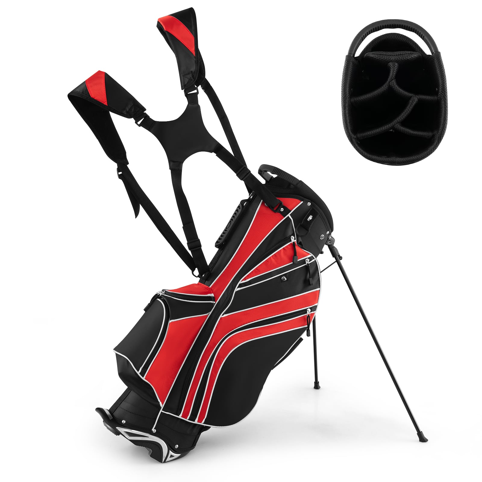 Golf Stand Cart Bag, 6 Way Divider, Carry Pockets, Red Golf Red at Gallery Canada