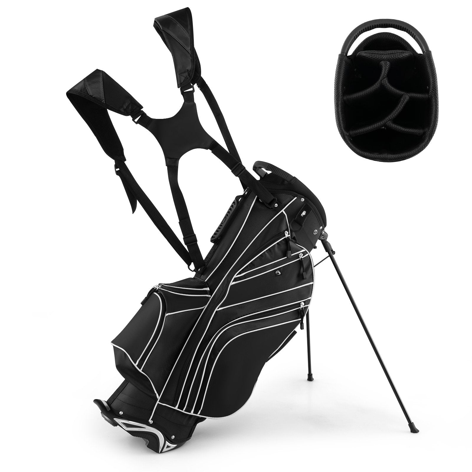 Golf Stand Cart Bag with 6-Way Divider Carry Pockets, Black Golf Black at Gallery Canada