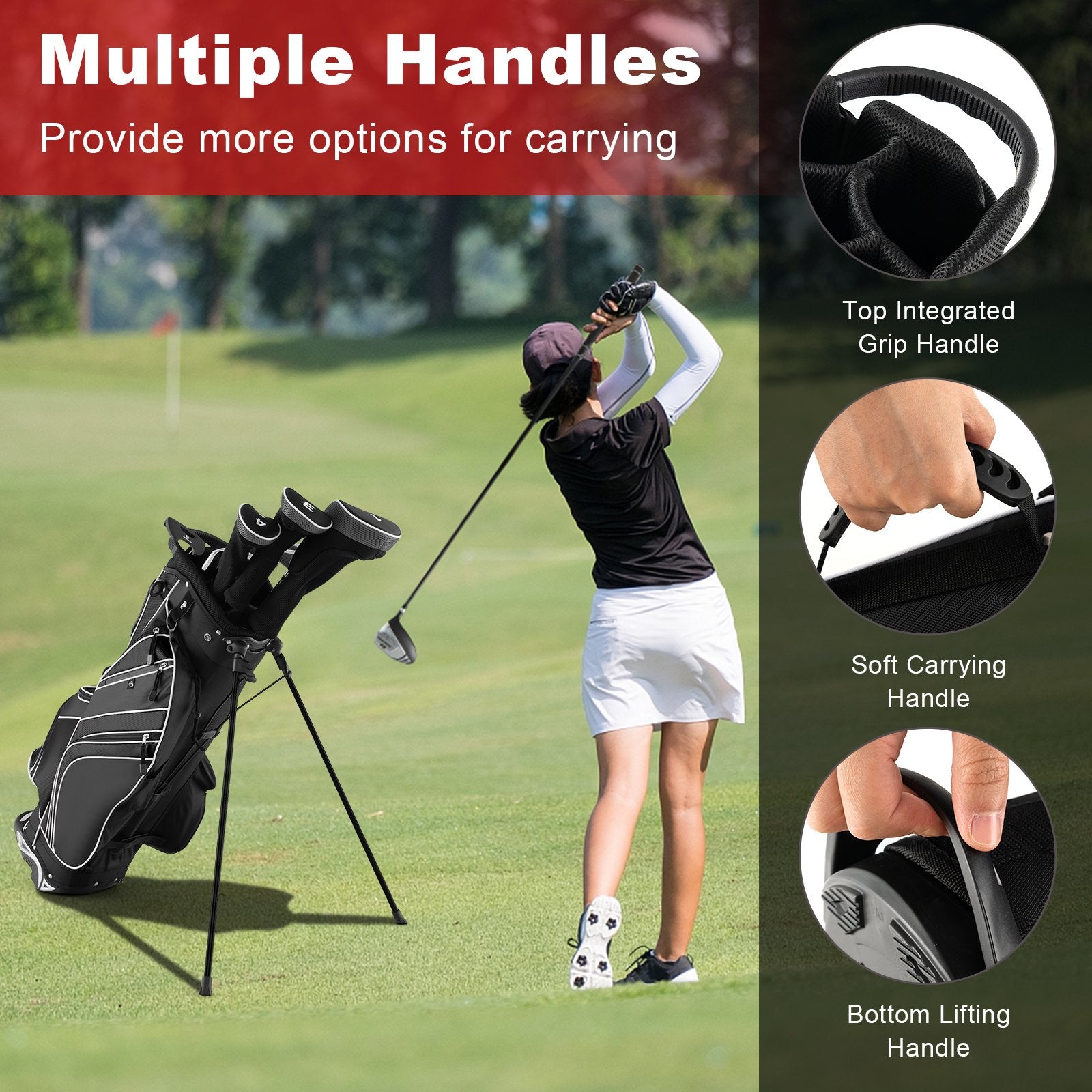 Golf Stand Cart Bag with 6 Way Divider Carry Pockets, Black - Gallery Canada
