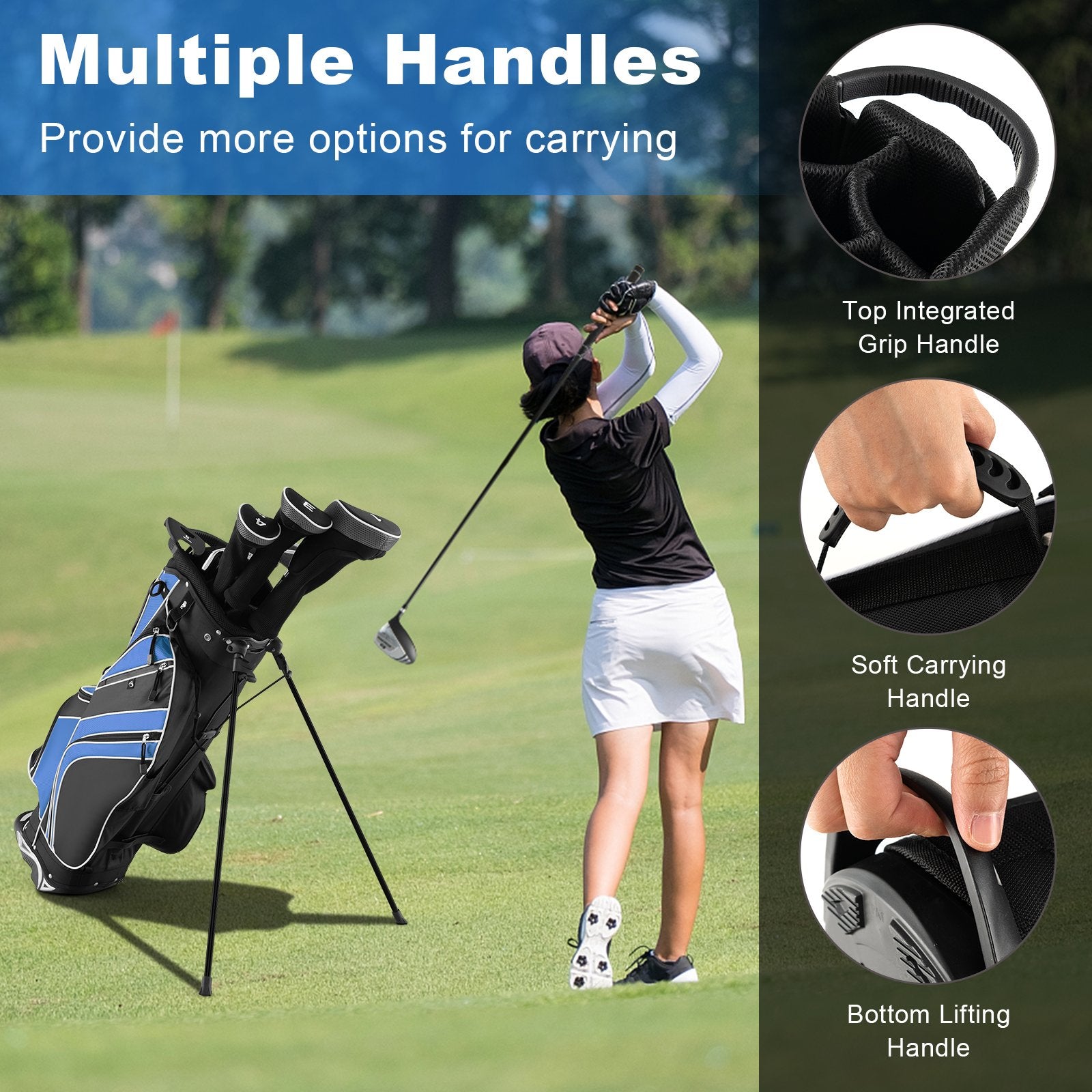 Golf Stand Cart Bag with 6-Way Divider Carry Pockets, Blue - Gallery Canada