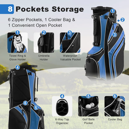 Golf Stand Cart Bag with 6-Way Divider Carry Pockets, Blue - Gallery Canada