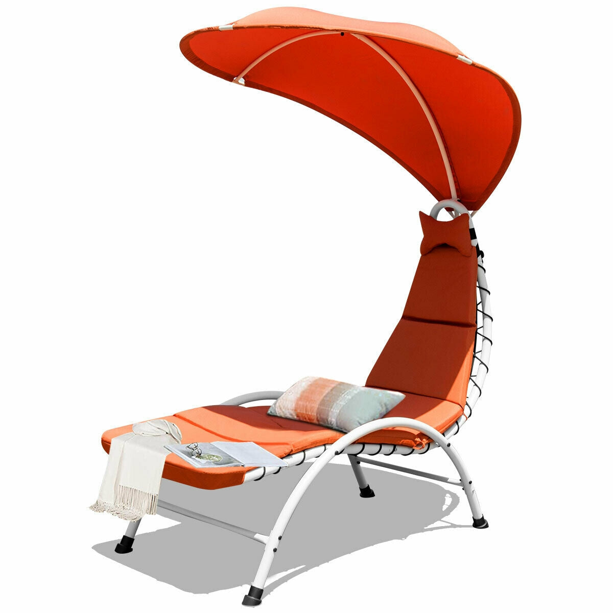 Patio Hanging Swing Hammock Chaise Lounger Chair with Canopy, Orange Outdoor Chaise Lounges at Gallery Canada