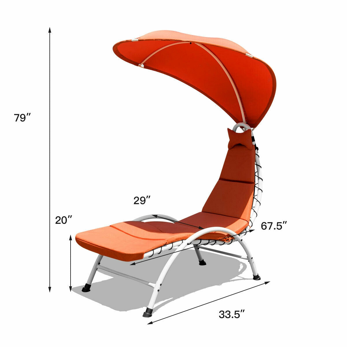 Patio Hanging Swing Hammock Chaise Lounger Chair with Canopy, Orange Outdoor Chaise Lounges at Gallery Canada