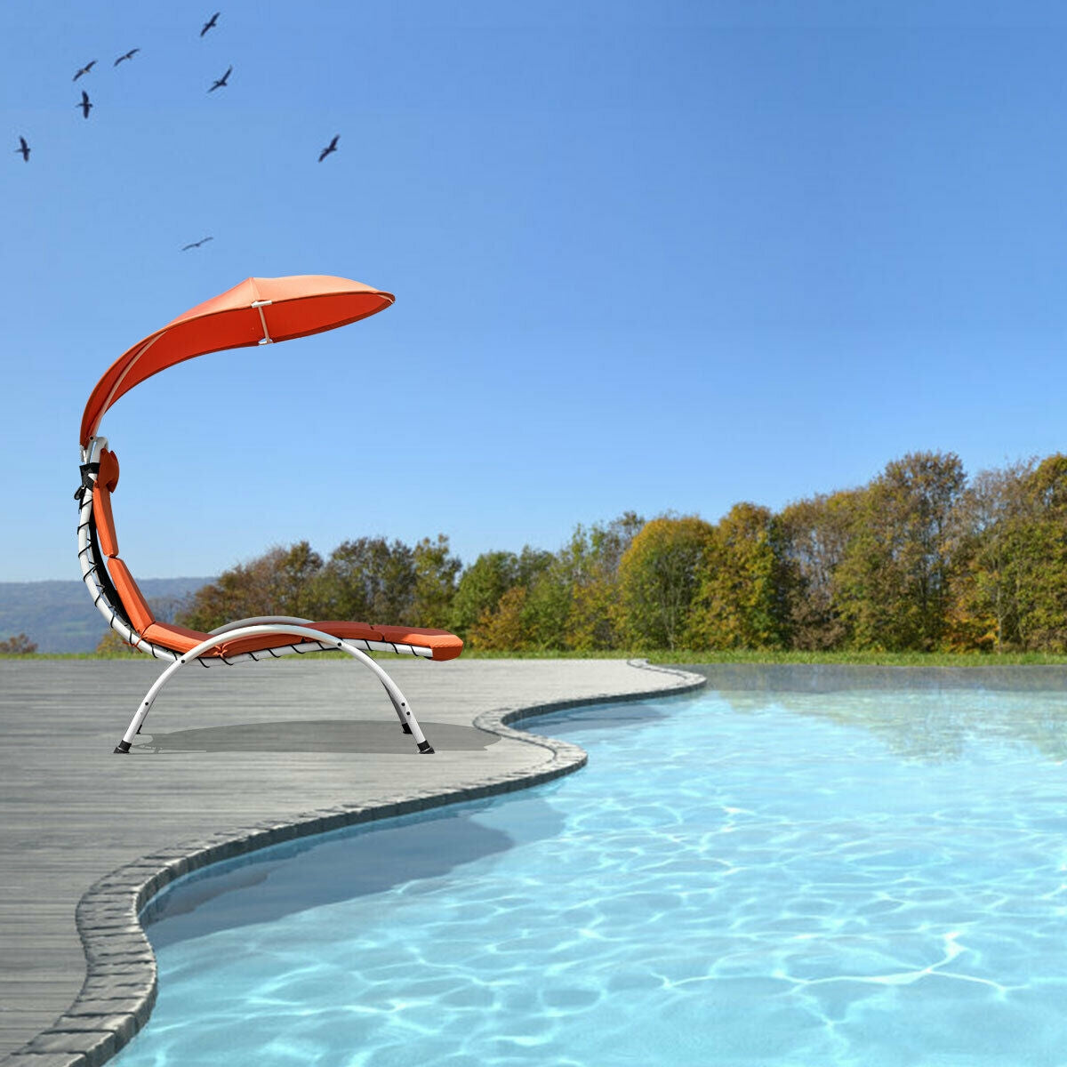 Patio Hanging Swing Hammock Chaise Lounger Chair with Canopy, Orange Outdoor Chaise Lounges at Gallery Canada