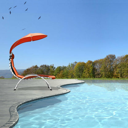 Patio Hanging Swing Hammock Chaise Lounger Chair with Canopy, Orange Outdoor Chaise Lounges at Gallery Canada