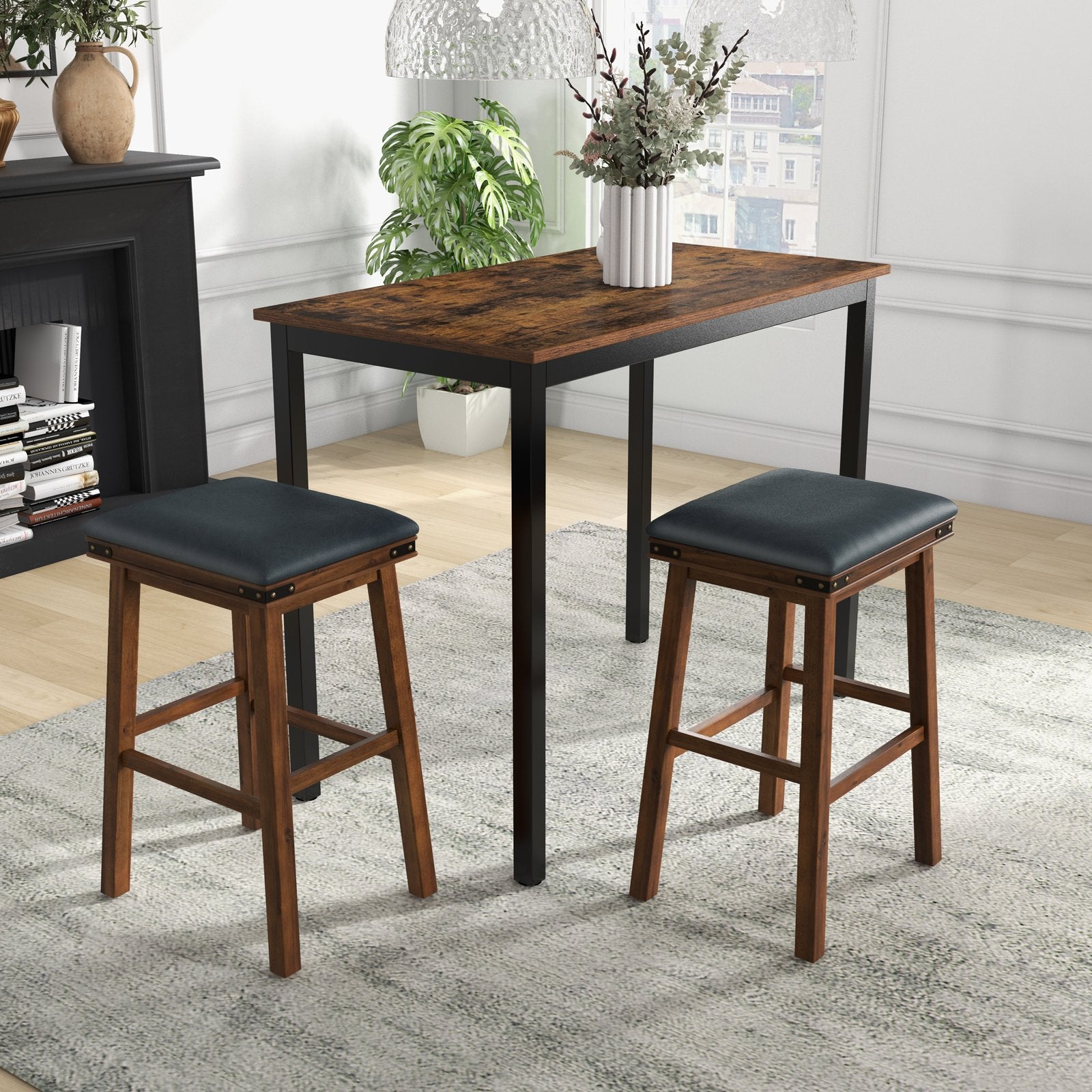 Set of 2 24/30 Inch Dining Bar Stool with Rubber Wood-30 inches, Brown - Gallery Canada