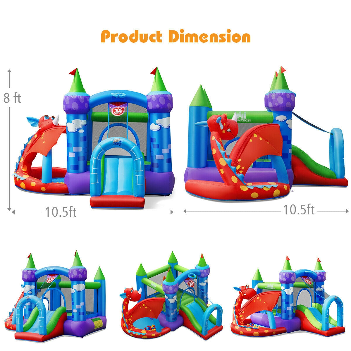 Kids Inflatable Bounce House Dragon Jumping Slide Bouncer Castle with 740W Blower Bounce House at Gallery Canada