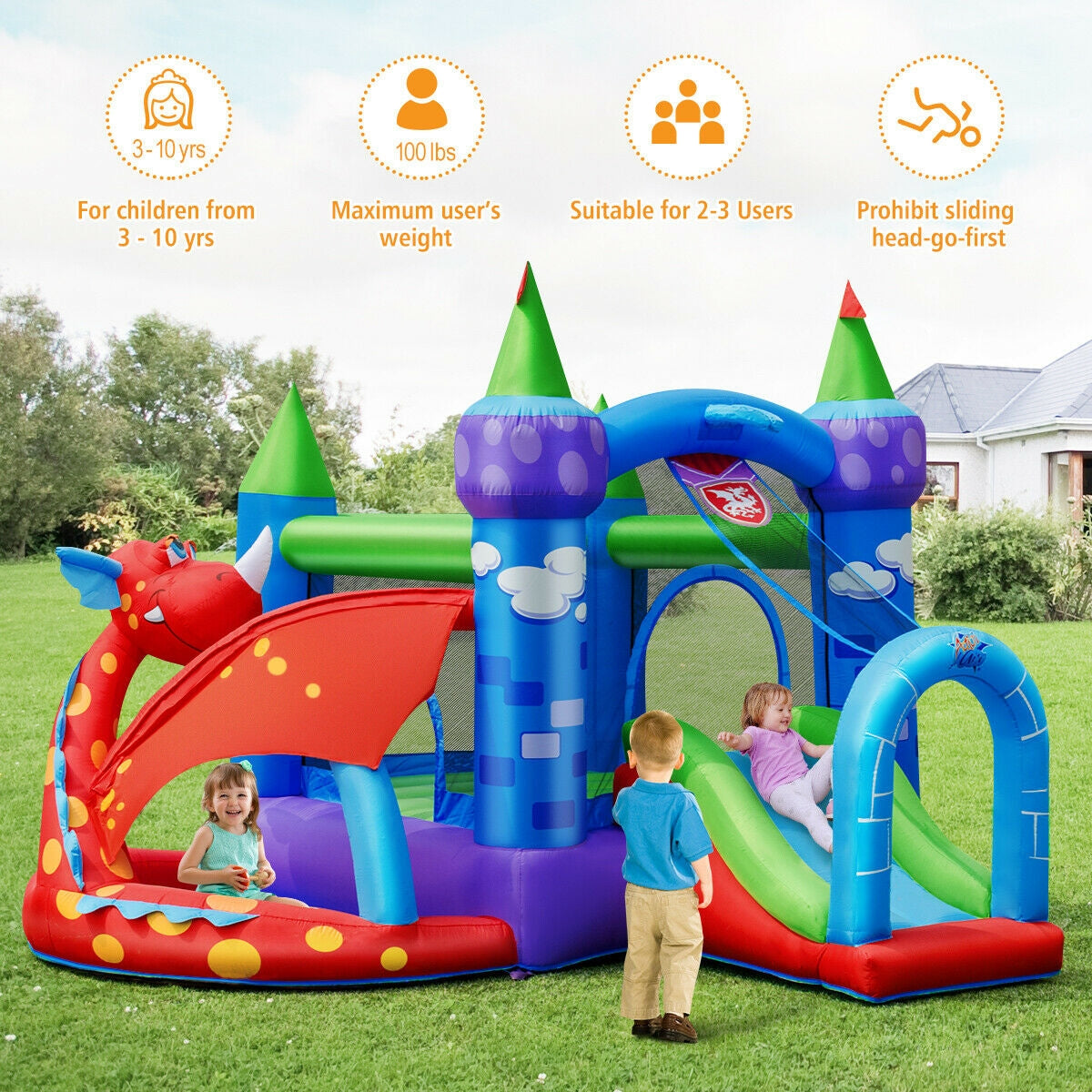 Kids Inflatable Bounce House Dragon Jumping Slide Bouncer Castle with 740W Blower Bounce House at Gallery Canada