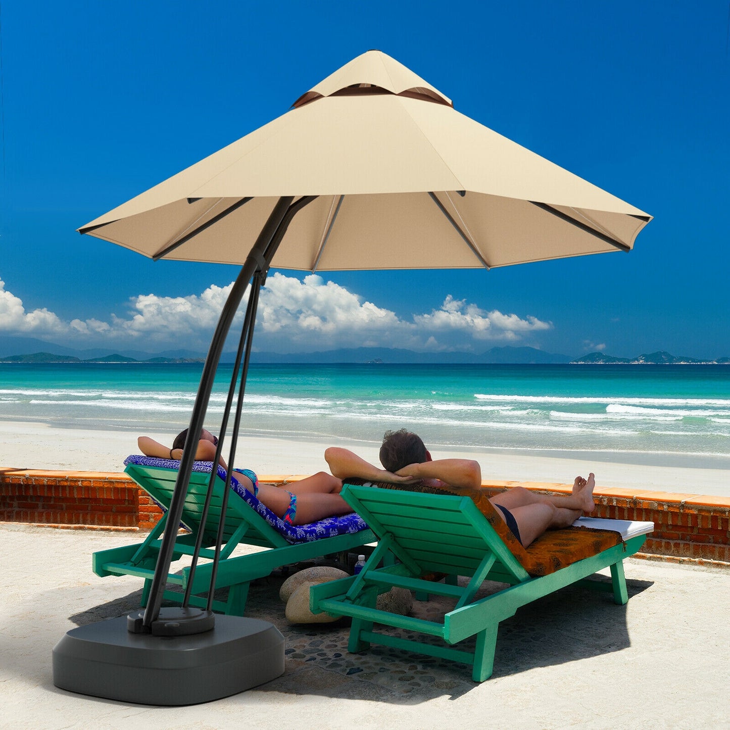 11 Feet Outdoor Cantilever Hanging Umbrella, Beige Outdoor Umbrellas at Gallery Canada