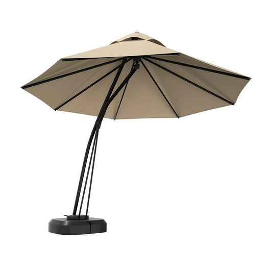 11 Feet Outdoor Cantilever Hanging Umbrella with Base and Wheels, Beige Outdoor Umbrellas Beige at Gallery Canada