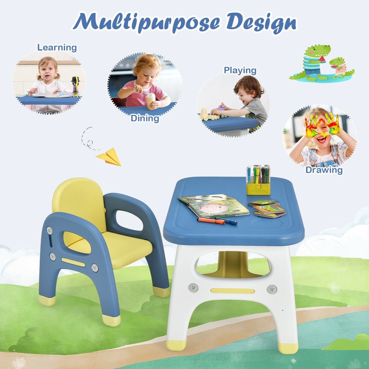 Kids Activity Table And Chair Set With Montessori Toys, Blue Kids Table & Chair Sets at Gallery Canada