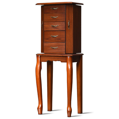 Large Storage Capacity Jewelry Cabinet with 5 Drawers, Brown Jewelry Armoires at Gallery Canada