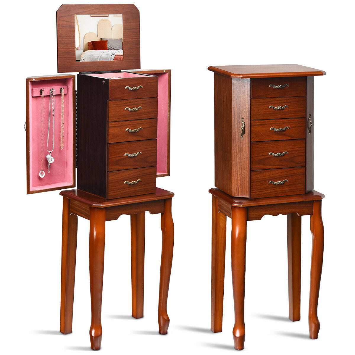 Large Storage Capacity Jewelry Cabinet with 5 Drawers, Brown Jewelry Armoires at Gallery Canada