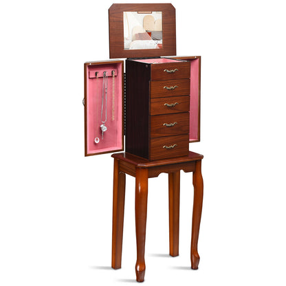 Large Storage Capacity Jewelry Cabinet with 5 Drawers, Brown Jewelry Armoires at Gallery Canada