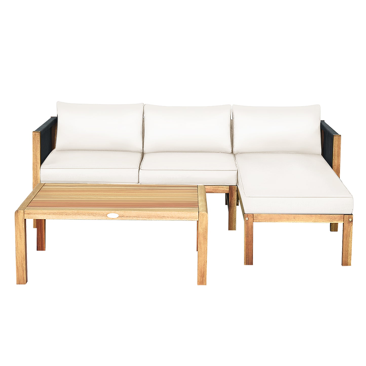 3 Pieces Patio Acacia Wood Sofa Furniture Set with Nylon Rope Armrest, White Outdoor Sectionals at Gallery Canada