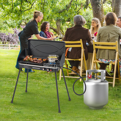 2-in-1 Gas Camping Grill and Stove with Detachable Legs, Black