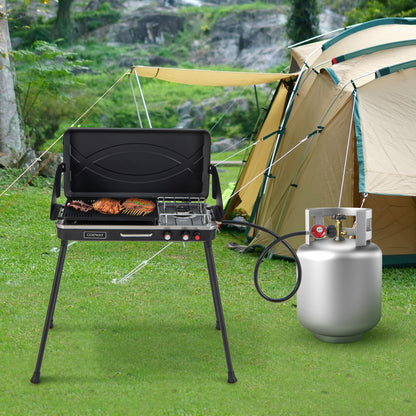 2-in-1 Gas Camping Grill and Stove with Detachable Legs, Black Outdoor Grills at Gallery Canada