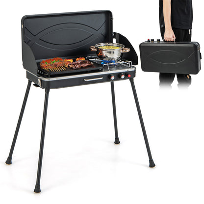 2-In-1 Gas Camping Grill And Stove With Detachable Legs, Black Outdoor Grills at Gallery Canada
