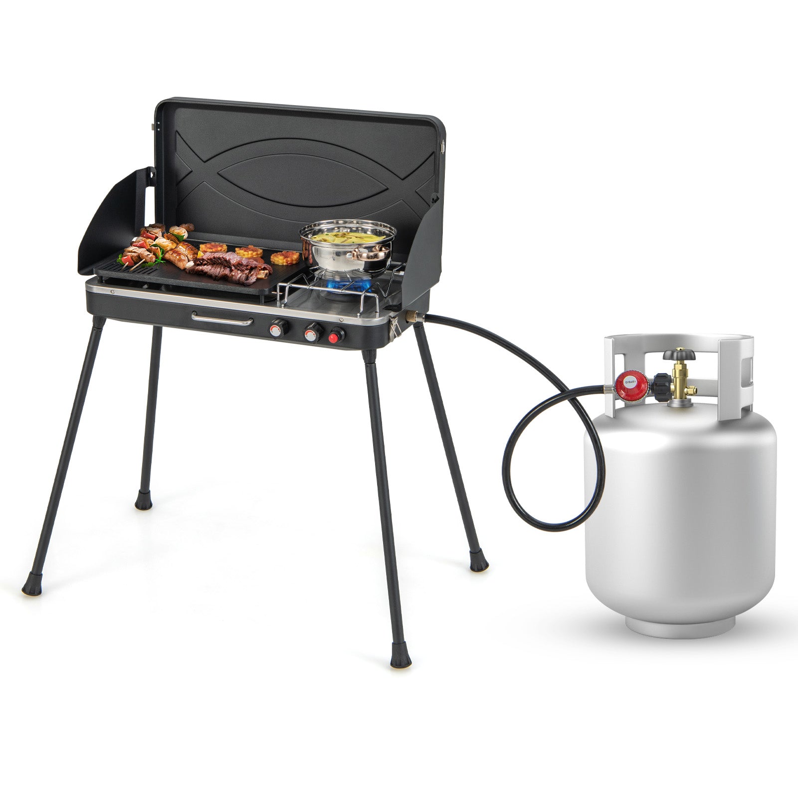2-in-1 Gas Camping Grill and Stove with Detachable Legs, Black Outdoor Grills at Gallery Canada