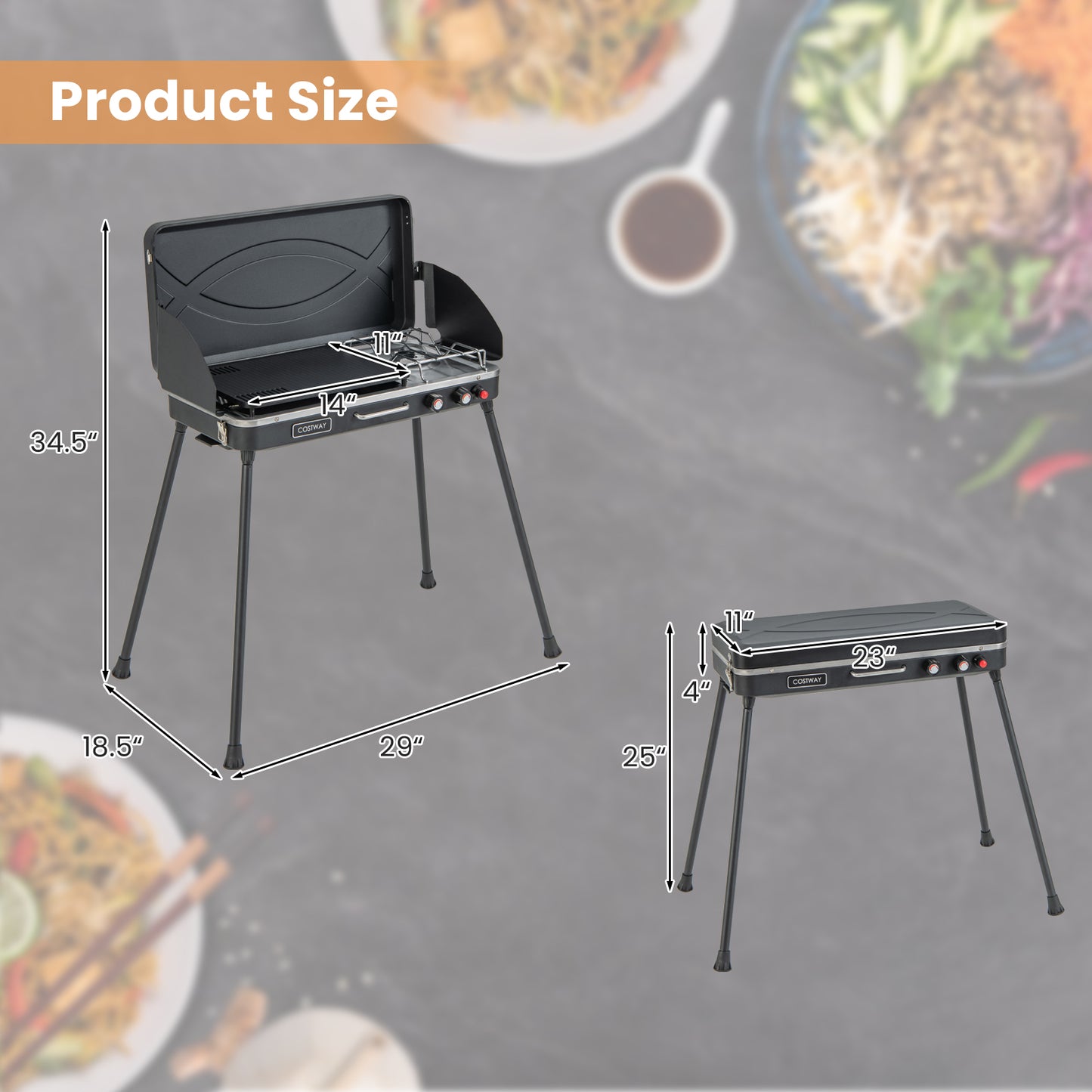 2-in-1 Gas Camping Grill and Stove with Detachable Legs, Black Outdoor Grills at Gallery Canada
