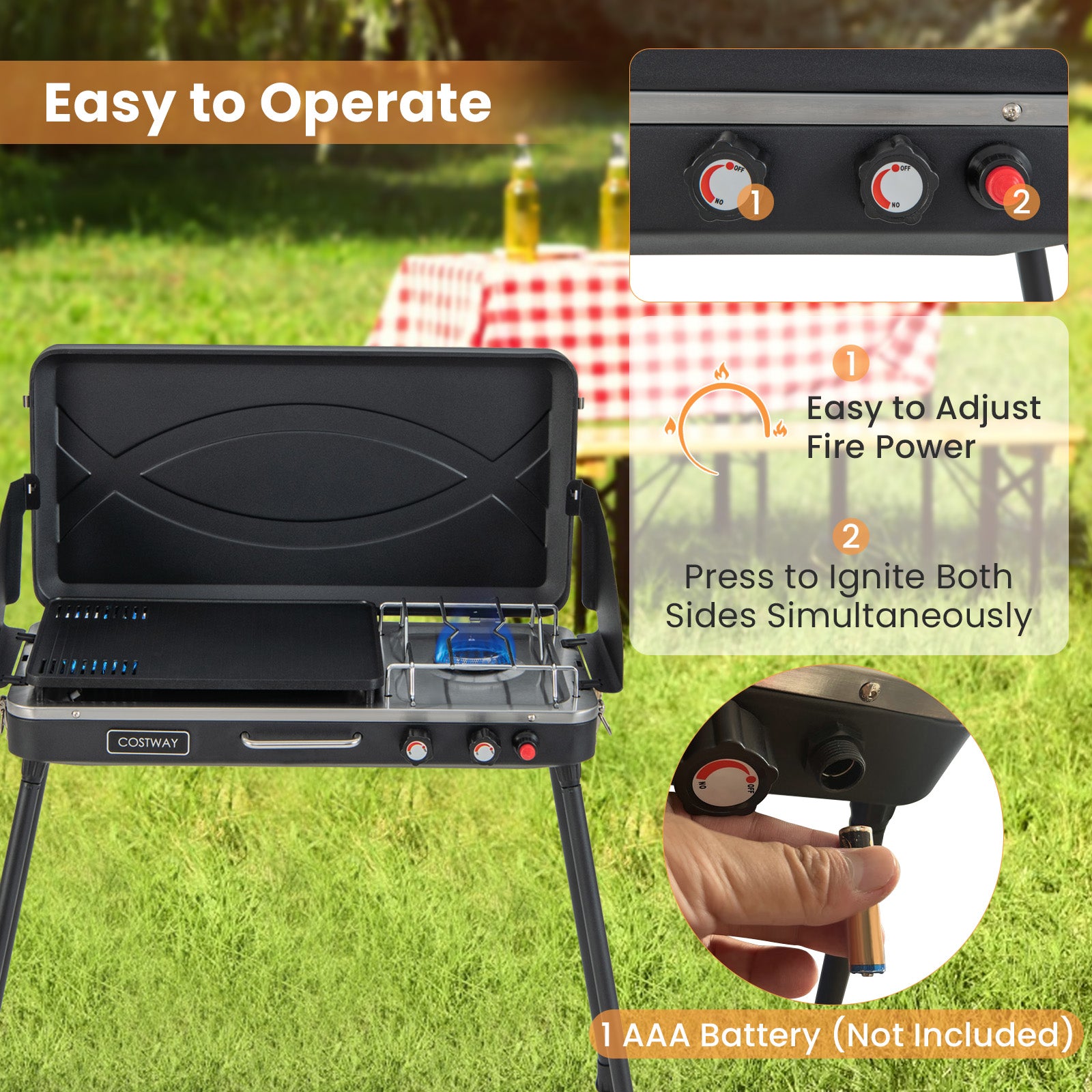 2-in-1 Gas Camping Grill and Stove with Detachable Legs, Black Outdoor Grills at Gallery Canada
