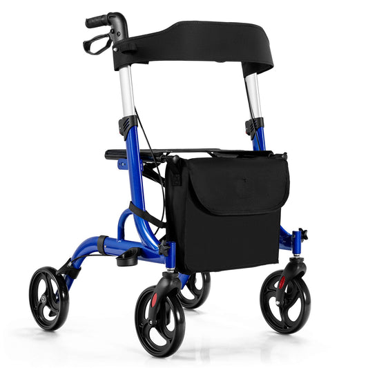 Folding Aluminum Rollator Walker with 8 inch Wheels and Seat, Blue