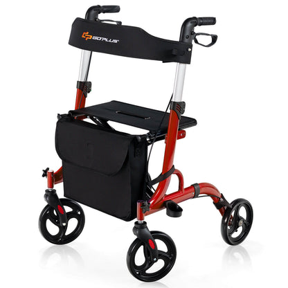 Folding Aluminum Rollator Walker with 8 inch Wheels and Seat, Red at Gallery Canada